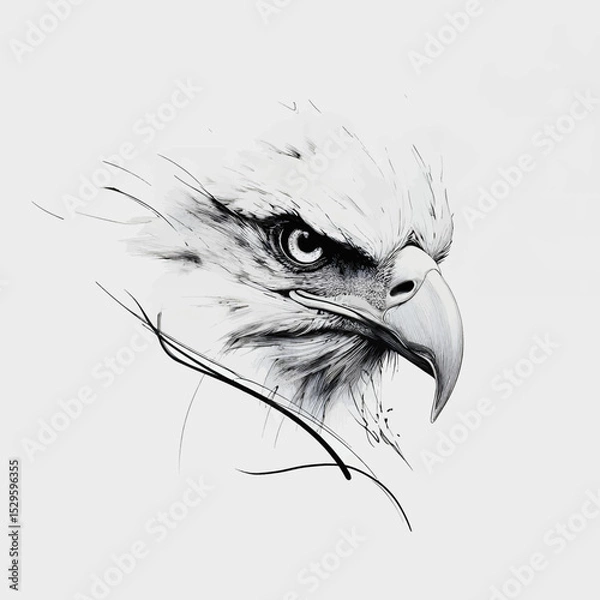 Obraz Detailed monochrome drawing of an eagle's head in profile. Vector illustration