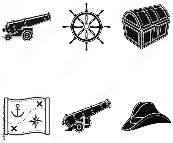 Obraz Silhouette Collection of Pirate Symbols and Sea Icons