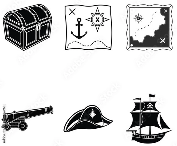 Obraz Simple Nautical Adventure and Pirate Treasure Illustrations