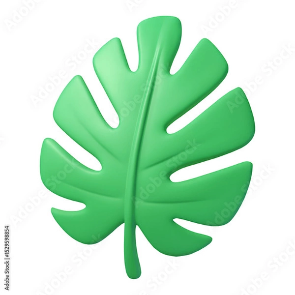 Fototapeta green monstera leaf 3d render icon isolated on transparent background cutout