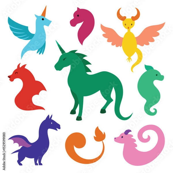 Obraz mythical creature set of vector doodle icon on transparent background