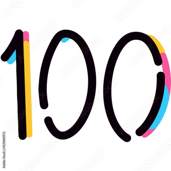 Fototapeta Vivid Green Number One Hundred with Colorful Outlines and Details