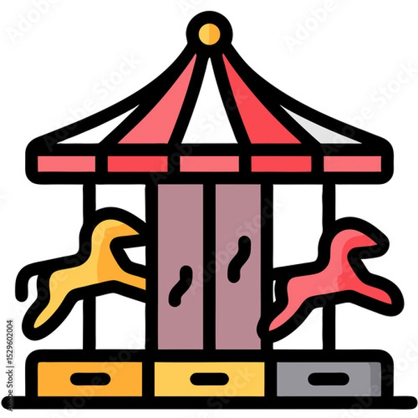 Fototapeta Whimsical Carousel Icon with Leaping Horses and Striped Canopy Design