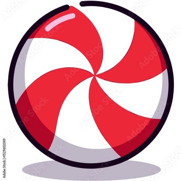 Fototapeta Whimsical Red and White Swirl Candy with Shadow and Glossy Highlights