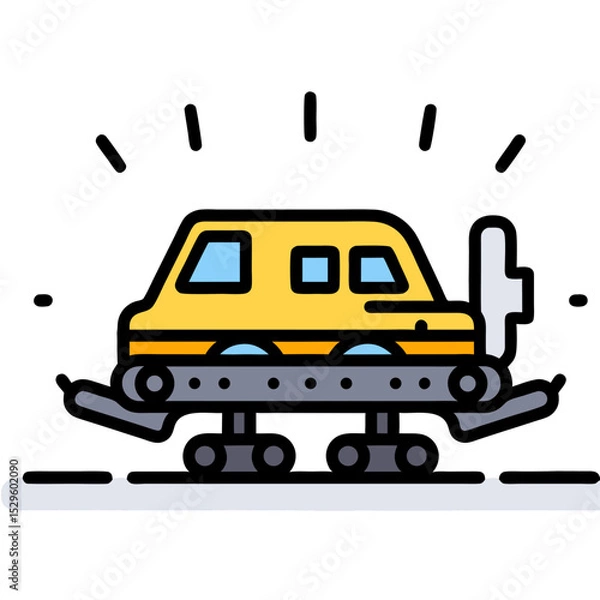 Fototapeta Yellow Snowcat with Detailed Tracks and Unique Design for Winter Travel