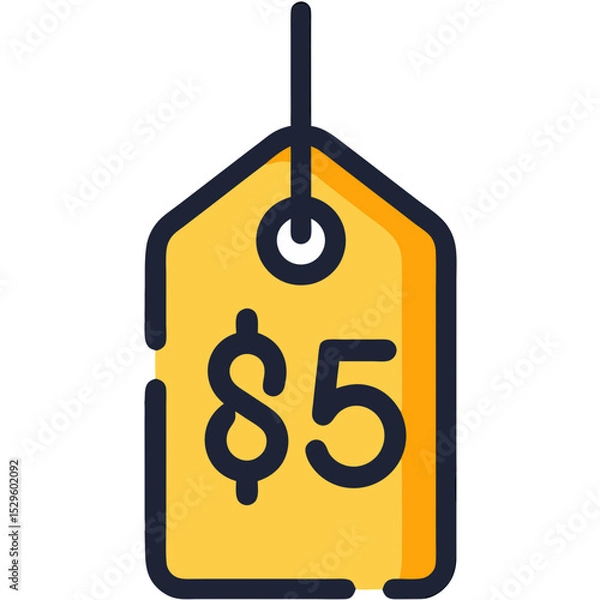 Fototapeta Yellow Price Tag with Five Dollar Sign Simple Icon Design