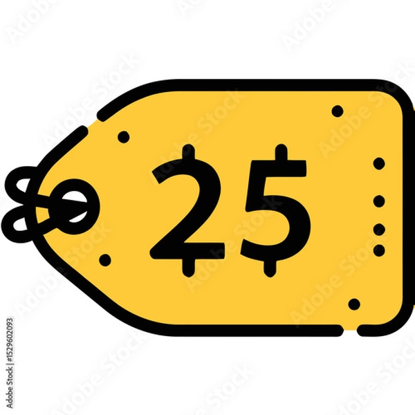 Fototapeta Yellow Price Tag with TwentyFive Dollar Sign Simple Design