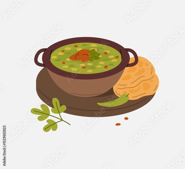 Fototapeta Punjabi Sabut Moong Dal with Paratha Illustration