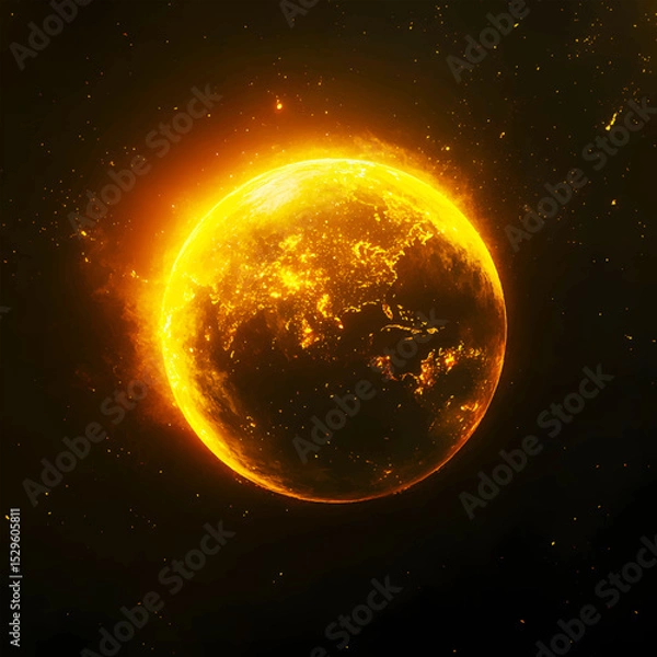 Obraz Fiery Celestial Body in a Starry Universe. Vector illustration
