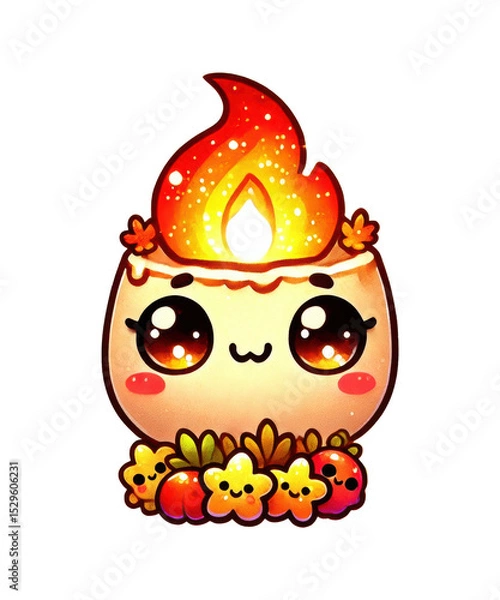 Obraz A cute cartoon cat character with a happy Halloween pumpkin and birthday candle, a fun and funny isolated vector illustration