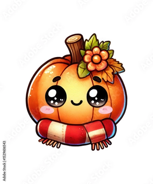 Obraz A cute, cheerful cartoon lion and cat illustrate a happy Halloween pumpkin with a fun, smiling design