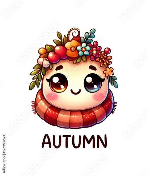 Obraz Happy holiday and birthday cards featuring a funny, cute cartoon animal character with an apple head and a cheerful smile, drawn in a fun vector art st