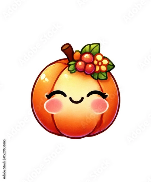 Obraz A ripe red tomato cartoon illustration with a smile, isolated as a fresh and healthy fruit