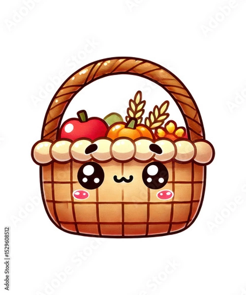 Obraz Fresh ripe fruit basket: a healthy wicker decoration with apples, berries, and strawberries, perfect for summer or autumn