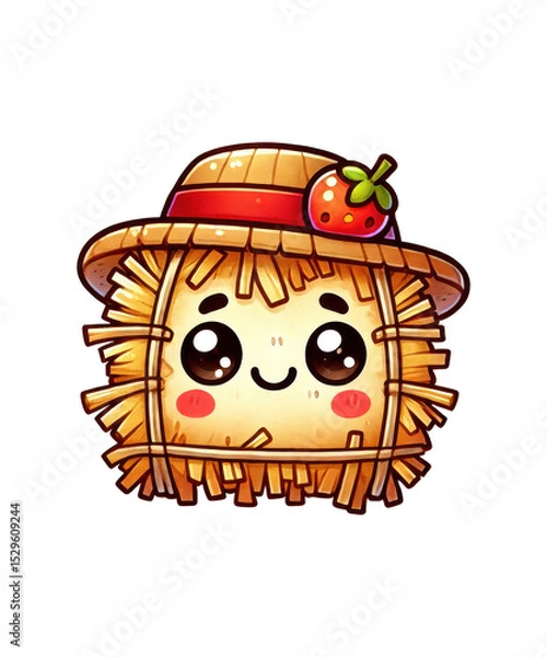 Obraz A funny, cute cartoon hedgehog character illustration enjoys a red apple, perfect for a summer nature drawing or isolated animal art