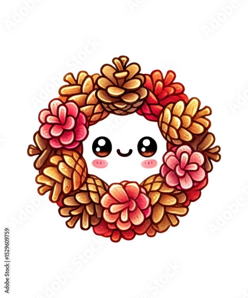 Obraz A vibrant floral heart illustration featuring sweet grapes, lush leaves, and ripe berries on a vine, perfect for autumn nature designs