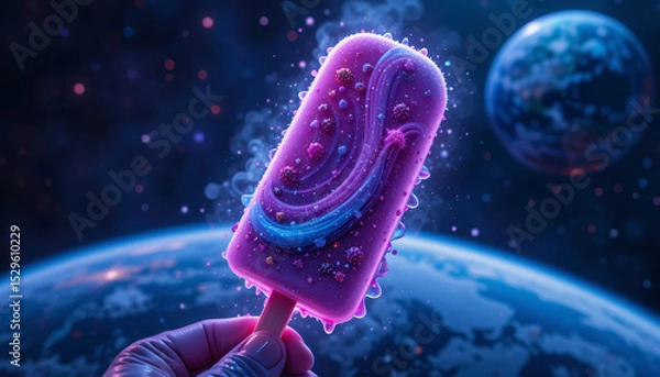 Fototapeta Futuristic Galactic Popsicle Floating in Space Neon Dessert Fantasy, Cosmic Sweet Treat, Sci-Fi Ice Cream, Outer Space Vibes