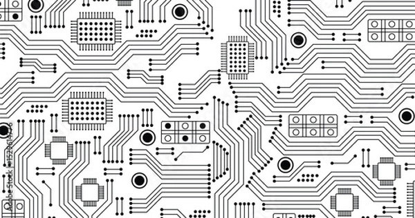 Obraz Circuit board seamless pattern isolated on white background. 