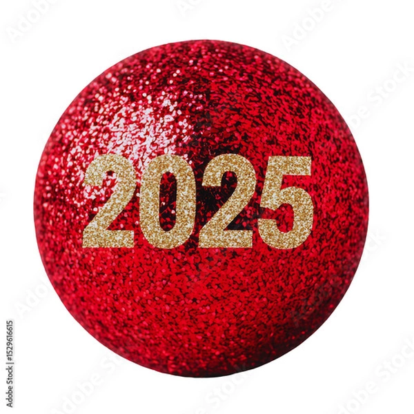 Obraz A festive red ornament with the year 2025 inscribed in gold glitter. A symbol of new beginnings, anticipation, and the holiday season.