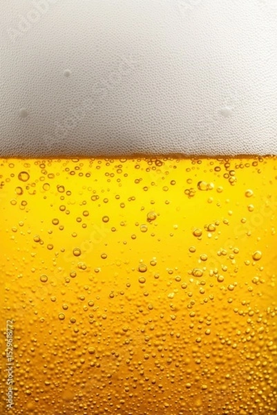 Obraz Close-up of a beer texture background with foam and bubbles on top, with copy space for design.