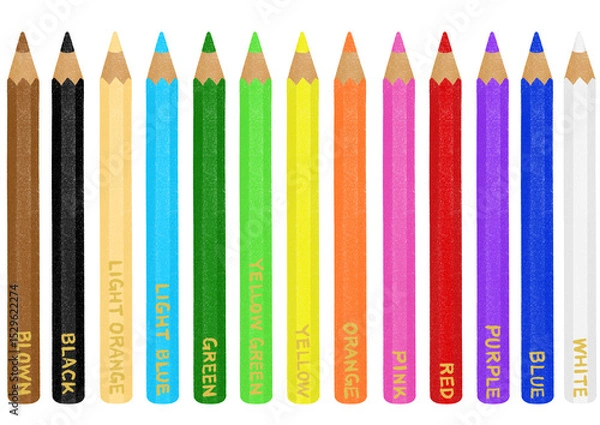 Obraz 色鉛筆(英語の色名入り)のイラスト