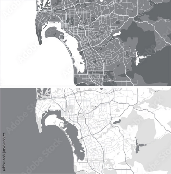 Fototapeta Layered editable vector illustration outline Map of San Diego,USA