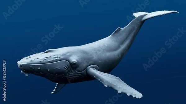 Fototapeta A solitary humpback whale gracefully swims through the deep ocean waters