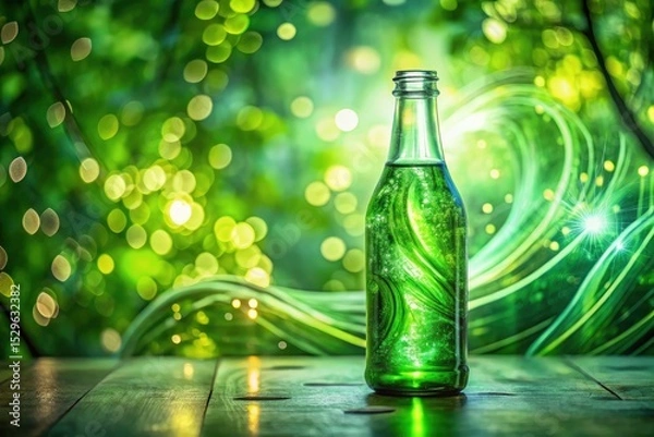 Fototapeta Double exposure highlights a refreshing green drink.  Twisted bottle design, captivating product shot.