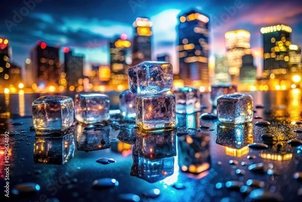 Fototapeta Double exposure photography blends city's sharp edges with the soft melt of ice, an abstract urban dreamscape.