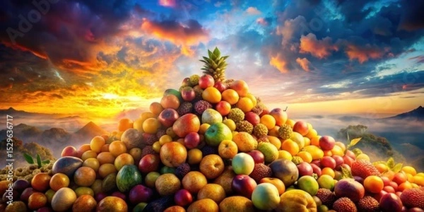 Fototapeta Double exposure photography transforms a pile of fresh Pithecellobium Dulce into surreal Makamtet fruit art.