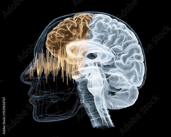 Obraz Hippocampus MRI scan. Digital twin model of brain activity with MRI focus on hippocampus.