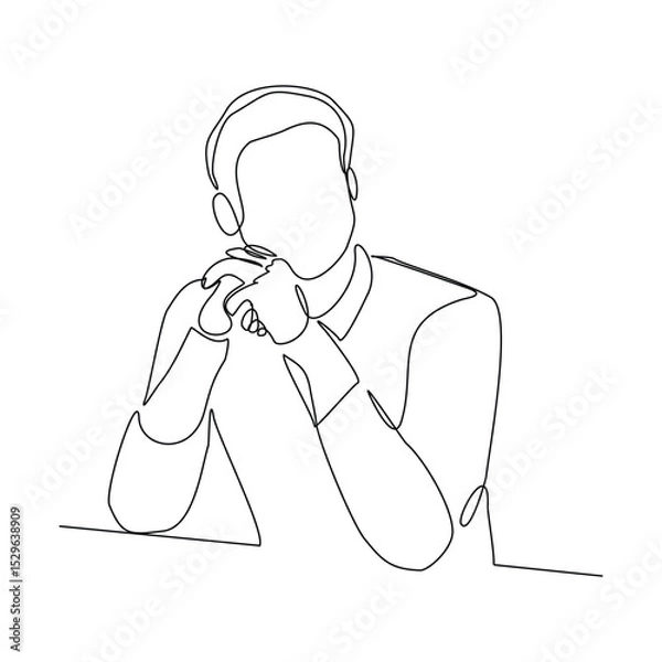 Obraz Continuous line drawing of thinking man. single line art of business man pose concept. Vector illustration editable stroke