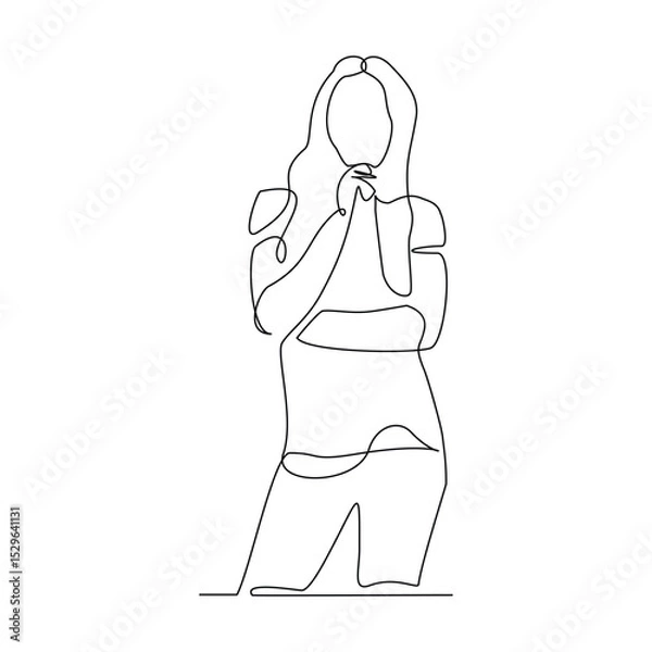 Obraz Continuous line drawing of thinking woman. single line art of business woman pose concept. Vector illustration editable stroke
