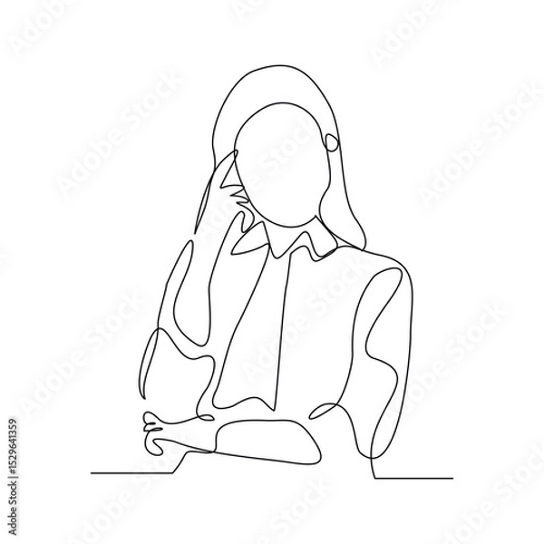 Obraz Continuous line drawing of thinking woman. single line art of business woman pose concept. Vector illustration editable stroke
