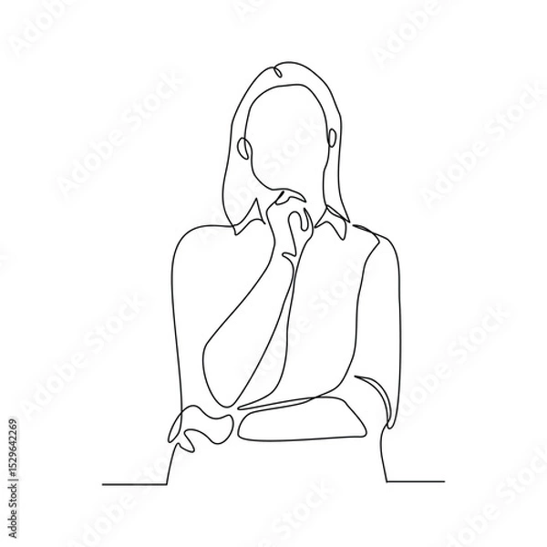 Obraz Continuous line drawing of thinking woman. single line art of business woman pose concept. Vector illustration editable stroke