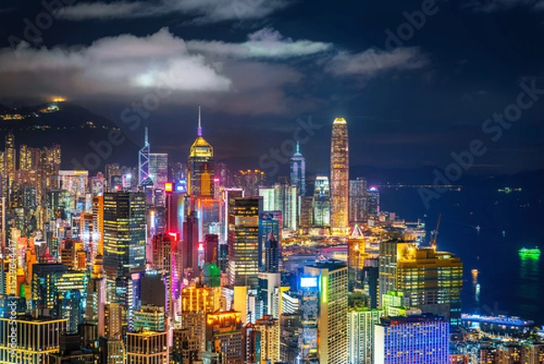 Obraz Aerial shots of Hong Kong city at night.