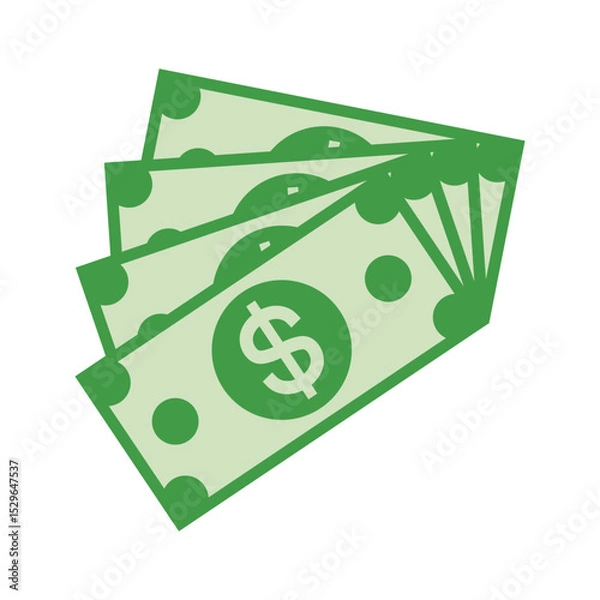 Fototapeta Isolated stacked dollar money or banknotes illustration vector design. Green color.