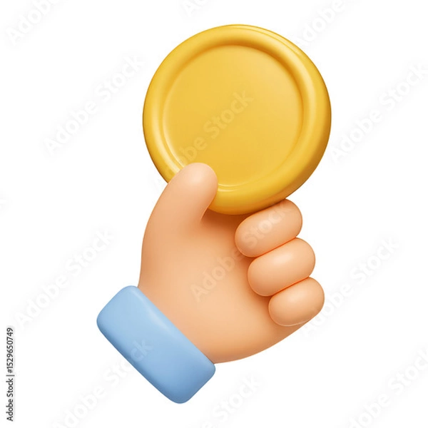 Fototapeta hand holding coin 3d render icon isolated on transparent background cutout