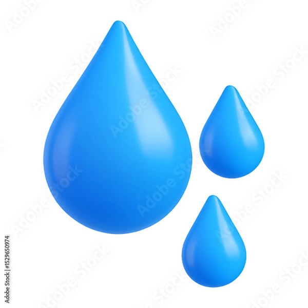 Fototapeta blue water drops 3d render icon isolated on transparent background cutout