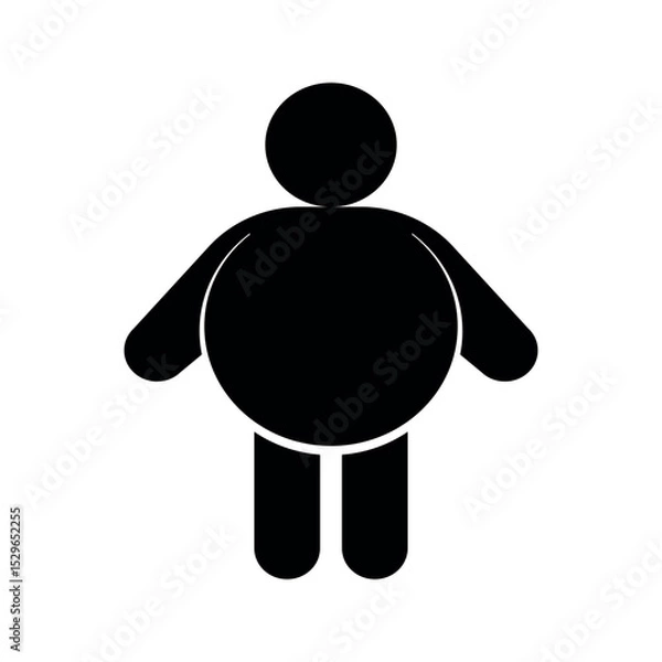 Fototapeta Simple obesity concept icon design. Fat man figure silhouette on black color vector illustration. 