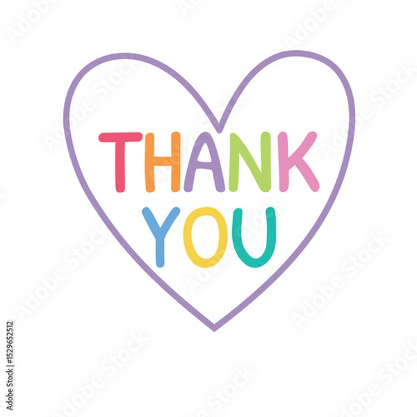 Fototapeta Colorful handwritten Thank you lettering with heart or love outline illustration design. Message for card, presentation, business. Expressing gratitude, acknowledgment and appreciation.