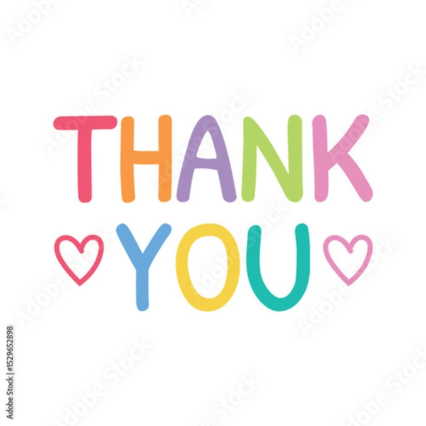 Fototapeta Colorful handwritten Thank you lettering with heart or love illustration design. Message for card, presentation, business. Expressing gratitude, acknowledgment and appreciation.