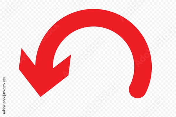 Fototapeta A simple, red, curved arrow pointing to the right and down on a white background. Direction symbol. Vector illustration. eps 10 