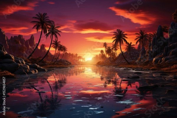 Fototapeta Palm tree landscape at sunset (PNG 8208x5472)