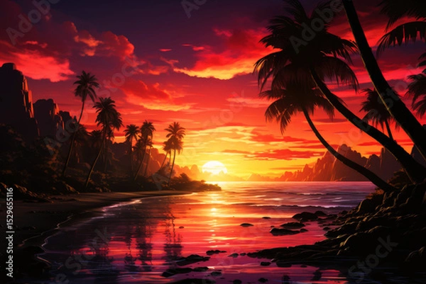 Fototapeta Palm tree landscape at sunset (PNG 8208x5472)