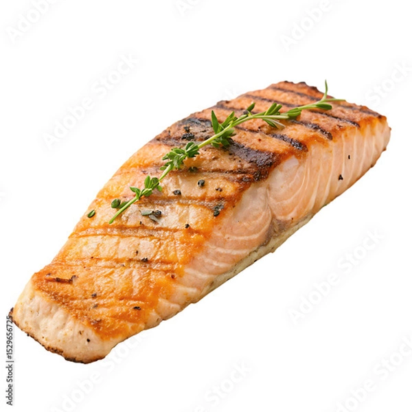 Fototapeta A grilled salmon fillet isolated on a transparent background