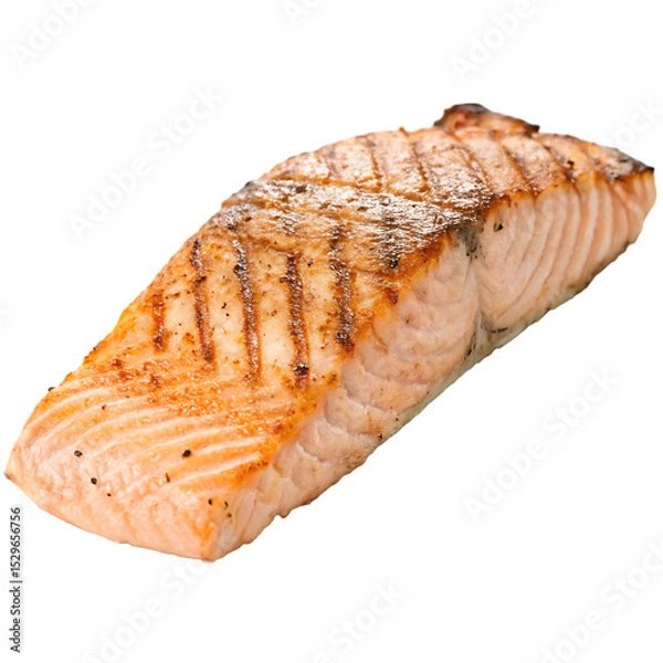 Fototapeta A grilled salmon fillet isolated on a transparent background