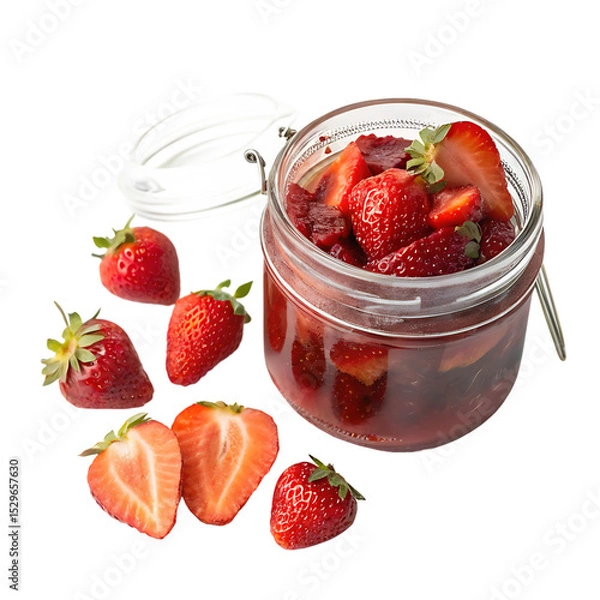 Fototapeta Jam jar open strawberry isolated on a transparent background