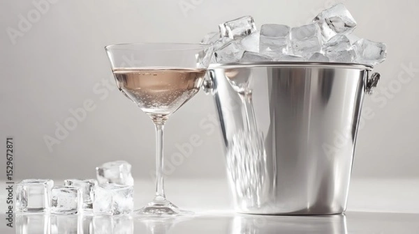 Fototapeta Glass with ice cubes and Ice bucket filled with ice cubes