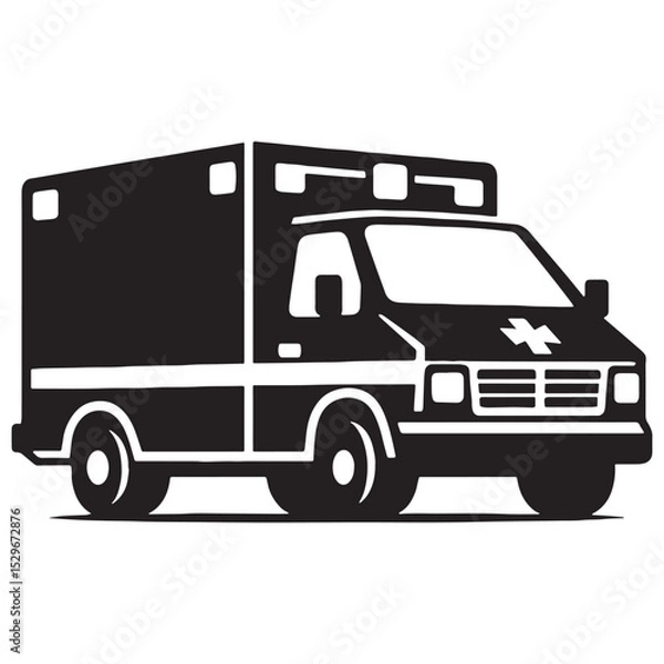 Obraz Clear-Cut Ambulance silhouette on the move – Ambulance illustration – Minimalist Ambulance vector – Vehicle silhouette


